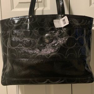 Coach Black Patent Baby Bag with silver hardware NWT